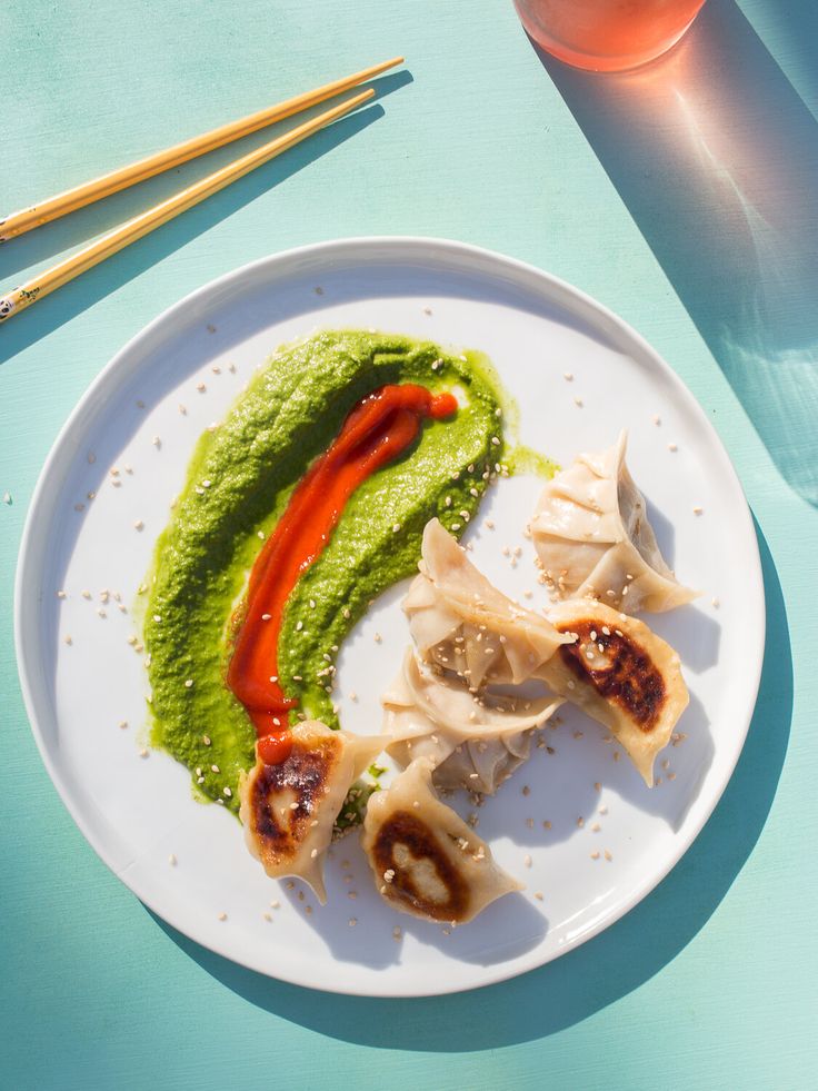 Plant-forward plate with vibrant sauce