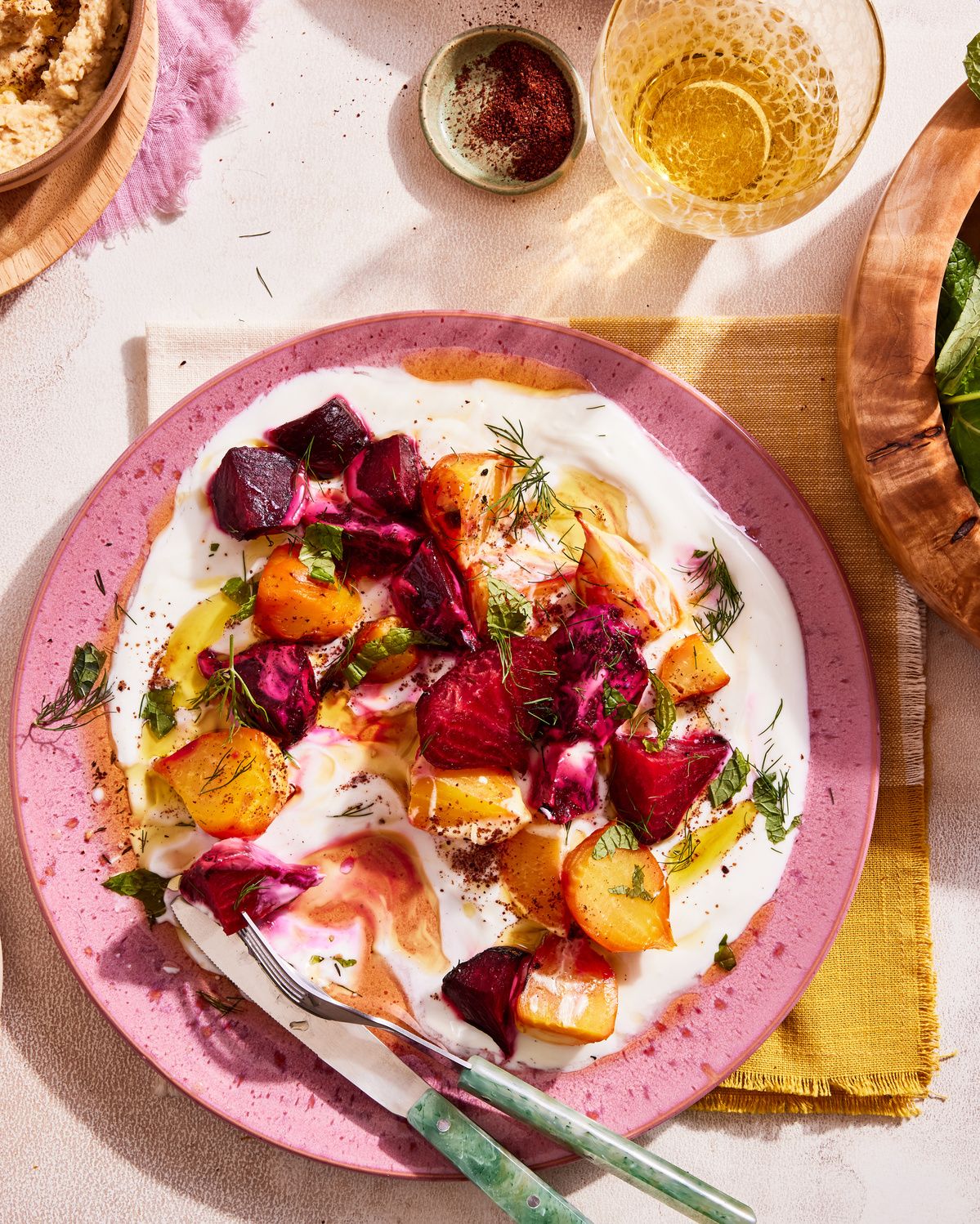 Roasted vegetables with herbs and yogurt drizzle